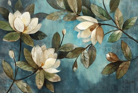 Mural de papel pintado de magnolias de pintura europea, tamaños personalizados disponibles