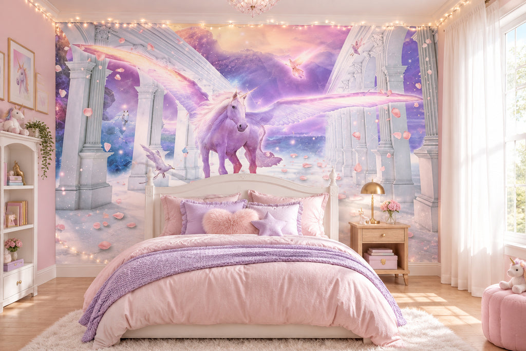Papel pintado de unicornio romántico, tamaños personalizados disponibles