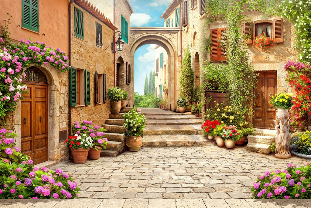 Quaint Arch And Italian Street View Wallpaper Mural, Custom Sizes Available