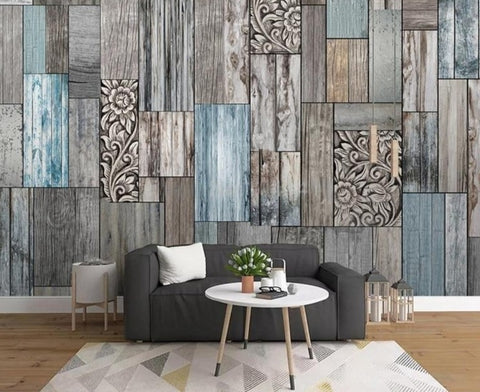 Image of Decorative Old Wooden Board Wallpaper Mural, Custom Sizes Available