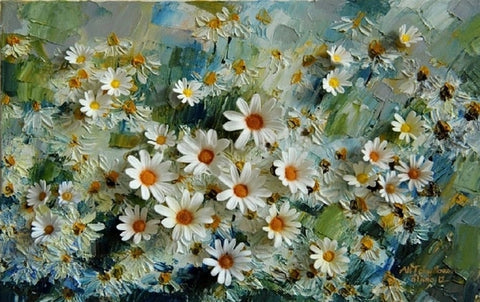 Image of Glorious Daisies Oil Painting Wallpaper Mural, Custom Sizes Available