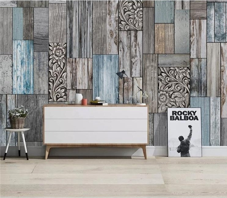 Decorative Old Wooden Board Wallpaper Mural, Custom Sizes Available