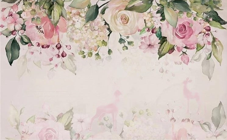 Soft Pink Floral Background Wallpaper Mural, Custom Sizes Available