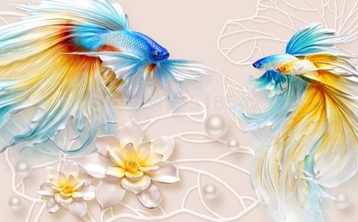 Beautiful Fancy Betta Fish Wallpaper Mural, Custom Sizes Available