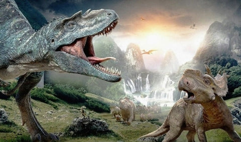 Image of Mural de papel pintado con dinosaurios de fantasía, tamaños personalizados disponibles