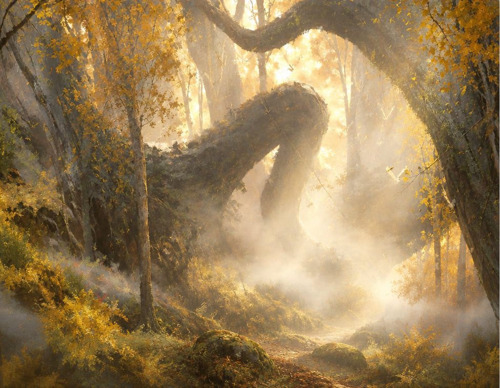Foggy Morning Forest Fantasy Wallpaper Mural, Custom Sizes Available