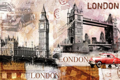 Image of Extravagant Retro London Travel Poster Wallpaper Mural, Custom Sizes Available