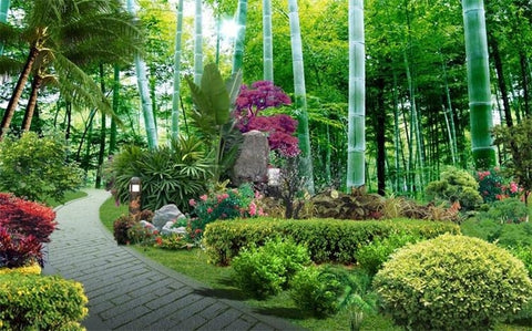 Image of Amazing Garden in a Bamboo Forest Wallpaper Mural, Custom Sizes Available