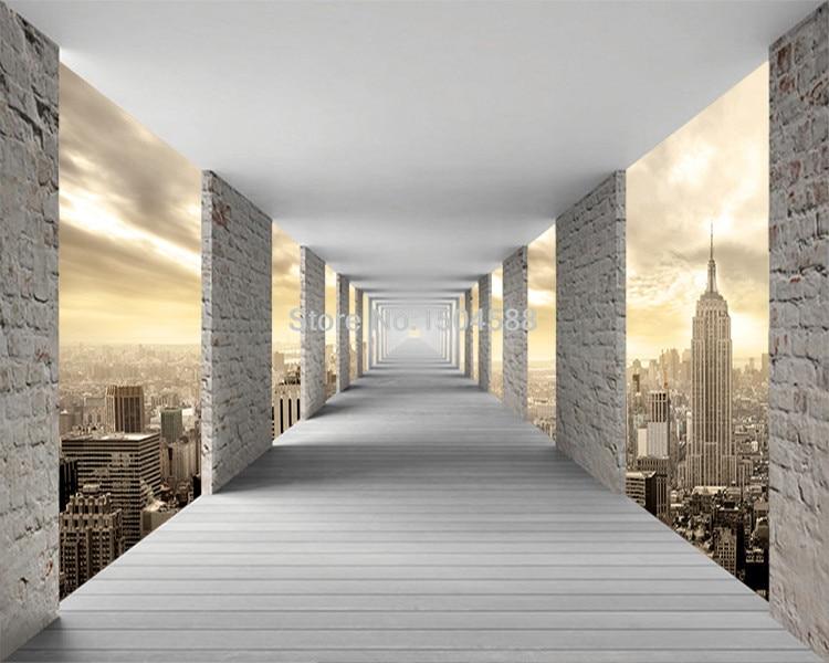 Geometric City Infinity Hallway Wallpaper Mural, Custom Sizes Available