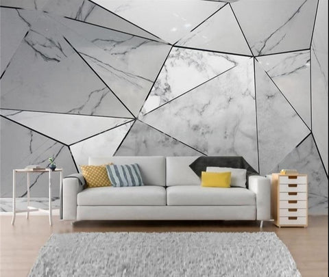 Image of Geometric Grey Marble Wallpaper Mural, Custom Sizes Available