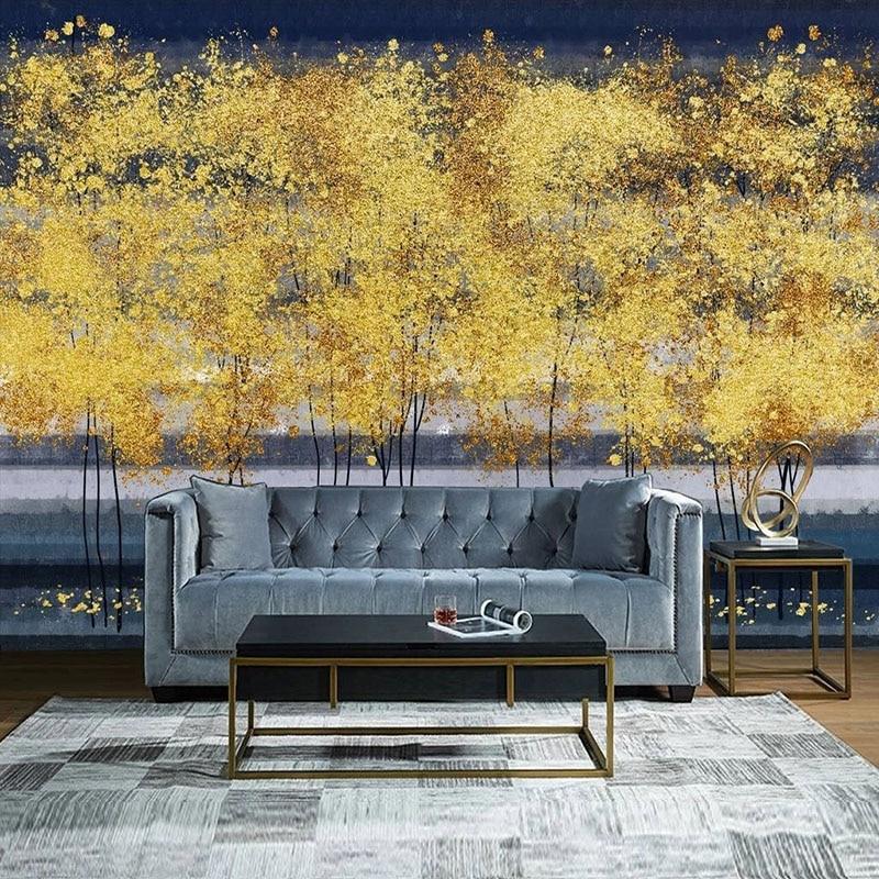 Exquisite Golden Trees Wallpaper Mural, Custom Sizes Available