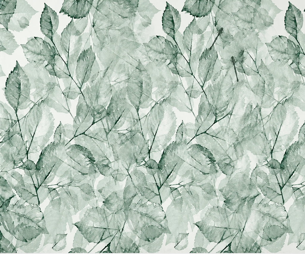 Green Transparent Leaves Wallpaper Mural, Custom Sizes Available