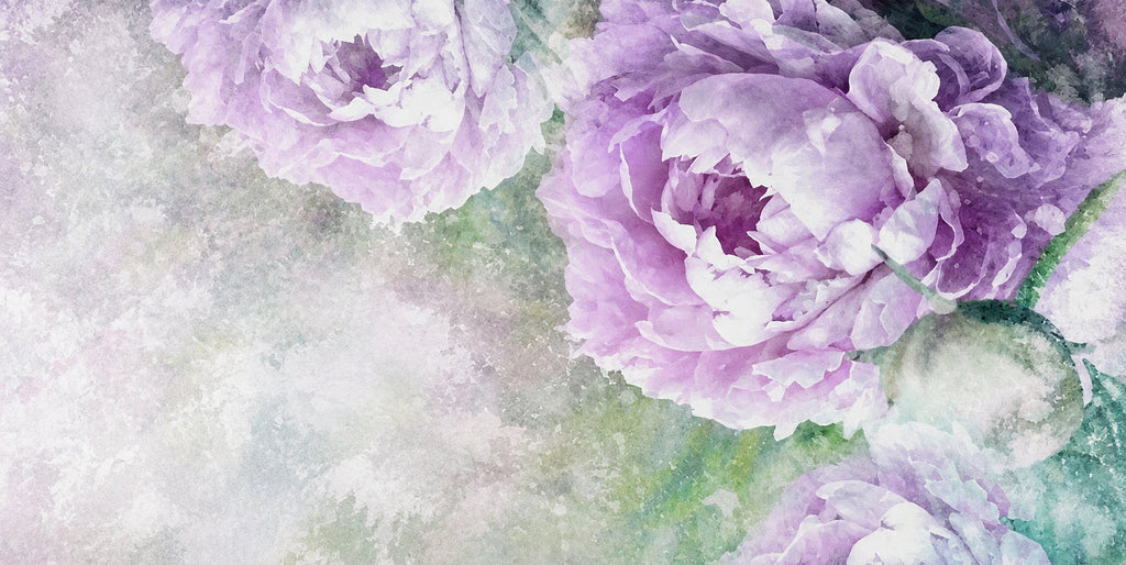 Hand Painted Lavender Peonies Wallpaper Mural, Custom Sizes Available
