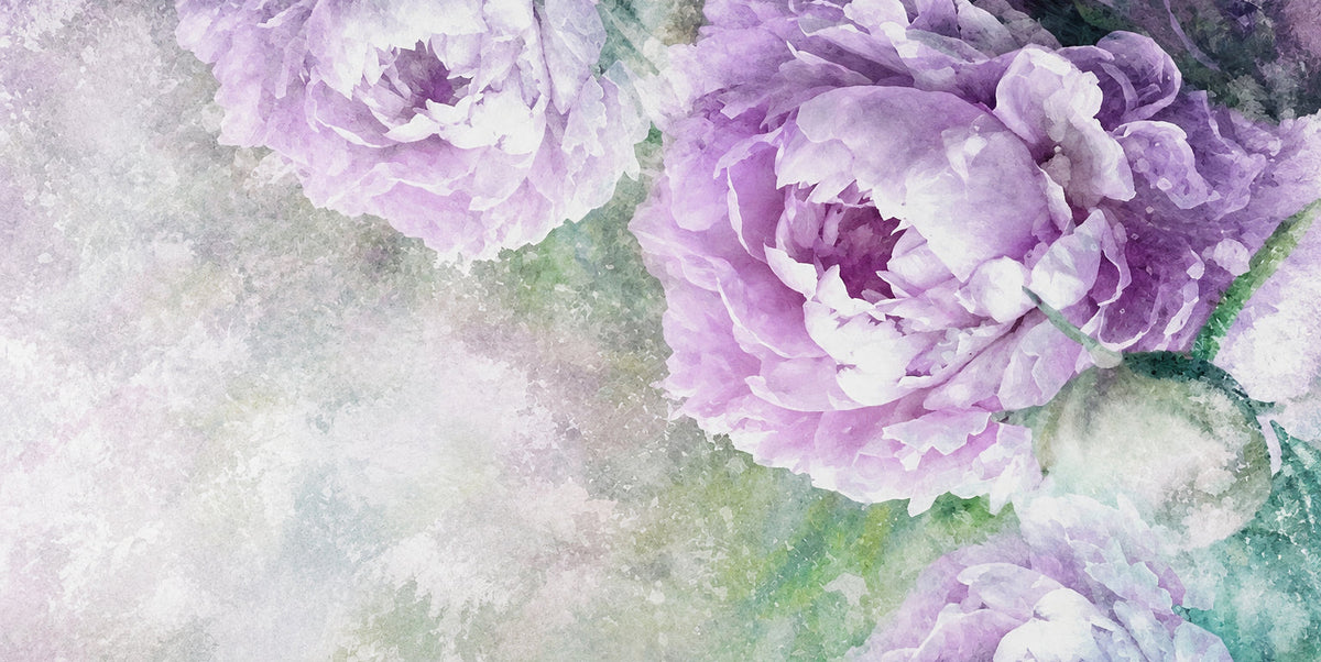 Hand Painted Lavender Peonies Wallpaper Mural, Custom Sizes Available
