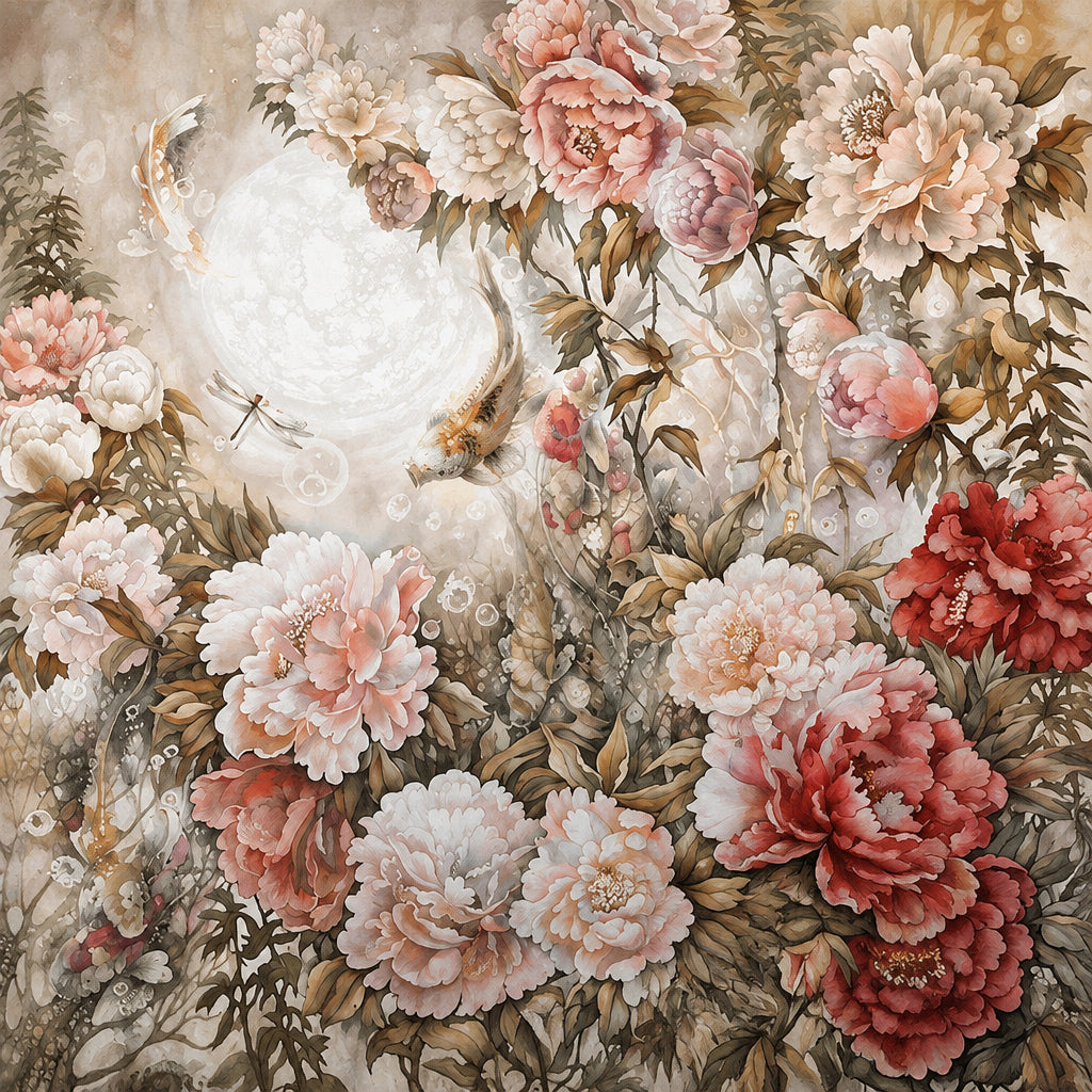 Hand-Painted Peony Garden Wallpaper Mural, Custom Murals Available