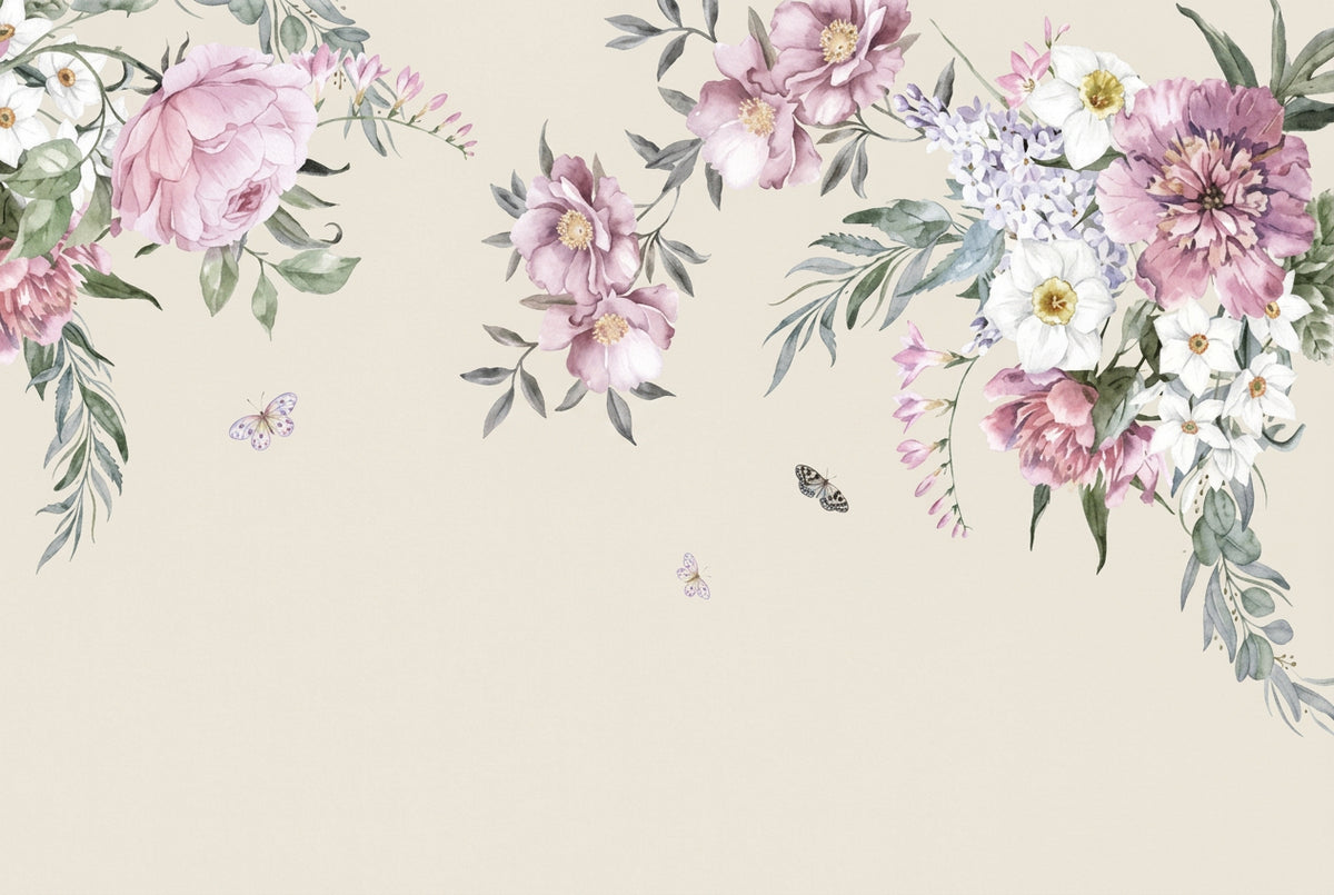 Papel pintado pintado a mano con flores de acuarela, tamaños personalizados disponibles