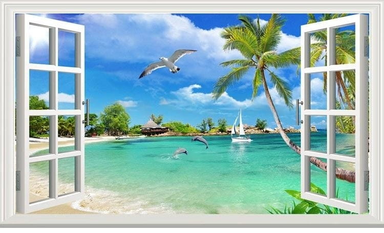 Hawaii 3D Window Scenery Wallpaper Mural, Custom Sizes Available