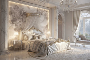 Exquisite Silver Floral Jewelry on Silk Background Wallpaper Mural, Custom Sizes Available