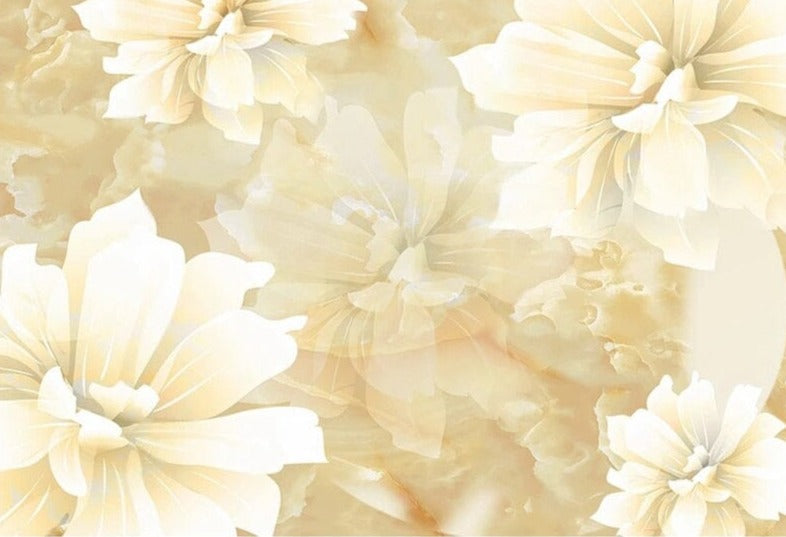 Large Floral Tan and Peach Background Wallpaper Mural, Custom Sizes Available