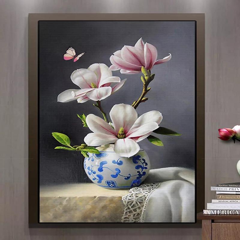 Mural de papel pintado con naturaleza muerta de magnolias y mariposas, tamaños personalizados disponibles