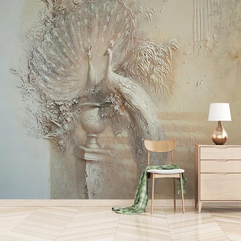 Majestic Peacocks with Urn Wallpaper Mural, Custom Sizes Available
