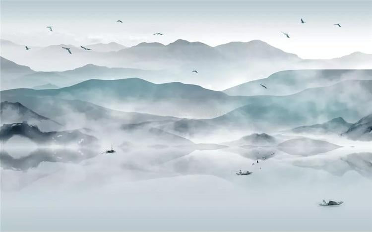 Misty Mountainous Landscape Wallpaper Mural, Custom Sizes Available