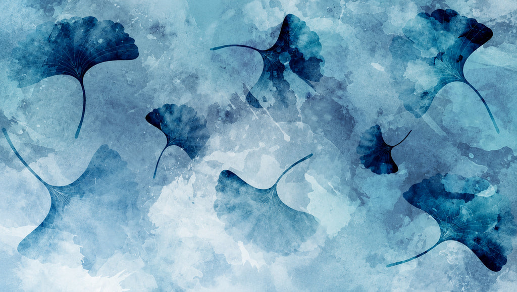 Mural de papel pintado de ginkgo azul abstracto moderno, tamaños personalizados disponibles