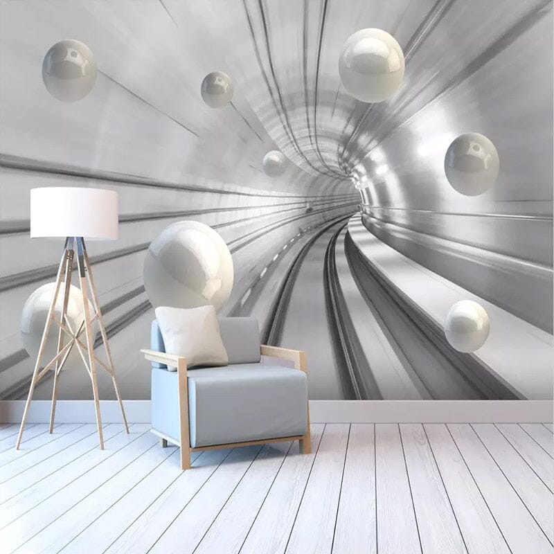Modern Abstract Sphere and Space Wallpaper Mural, Custom Sizes Available