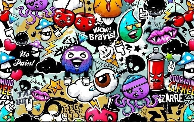 Modern Creative Art Graffiti Wall Mural, Custom Sizes Available