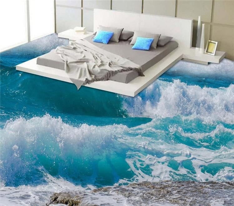 Mural autoadhesivo para suelo con olas del mar, tamaños personalizados disponibles