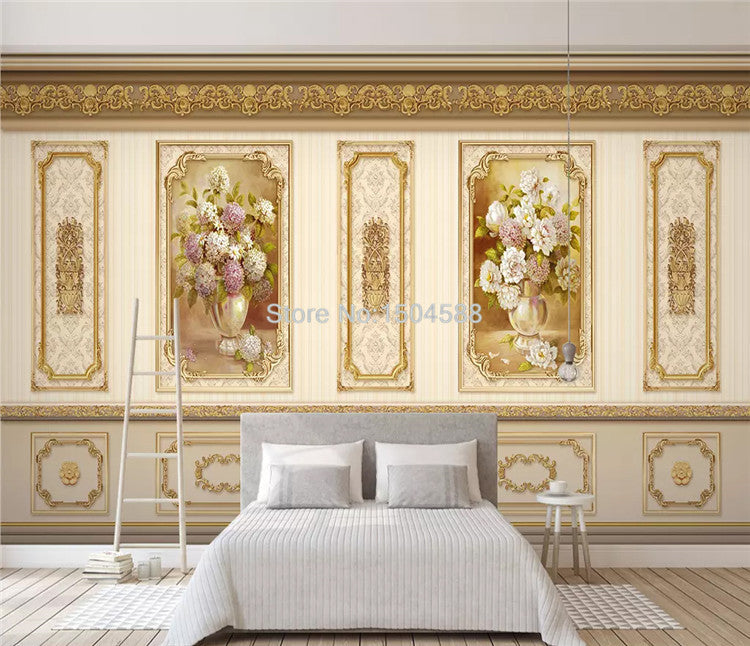 Mural de papel tapiz de panel de pared dorado adornado, tamaños personalizados disponibles