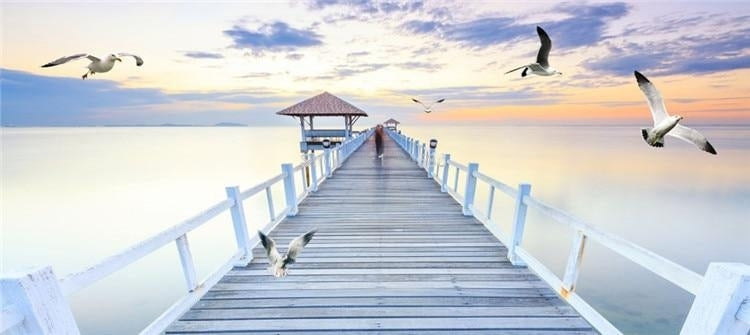 Romantic Sunset Over Pier Wallpaper Mural, Custom Sizes Available