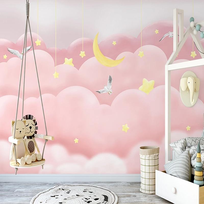 Pink Clouds Starry Sky Wallpaper Mural, Custom Sizes Available