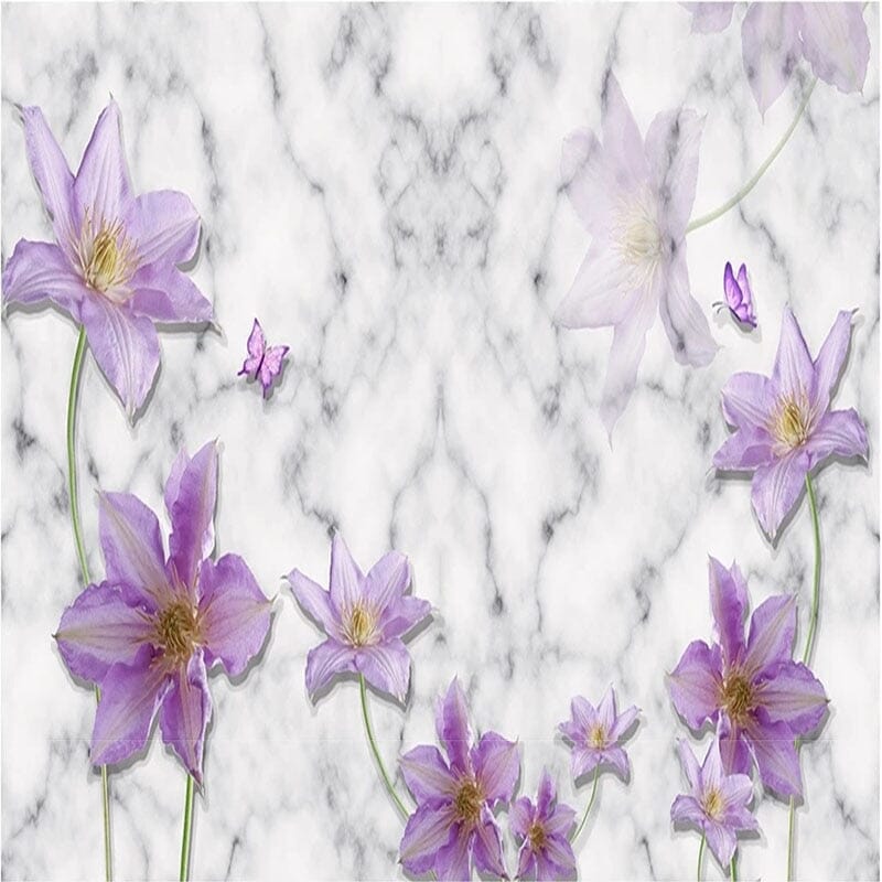 Purple Flower With Marble Background Wallpaper Mural, Custom Sizes Available