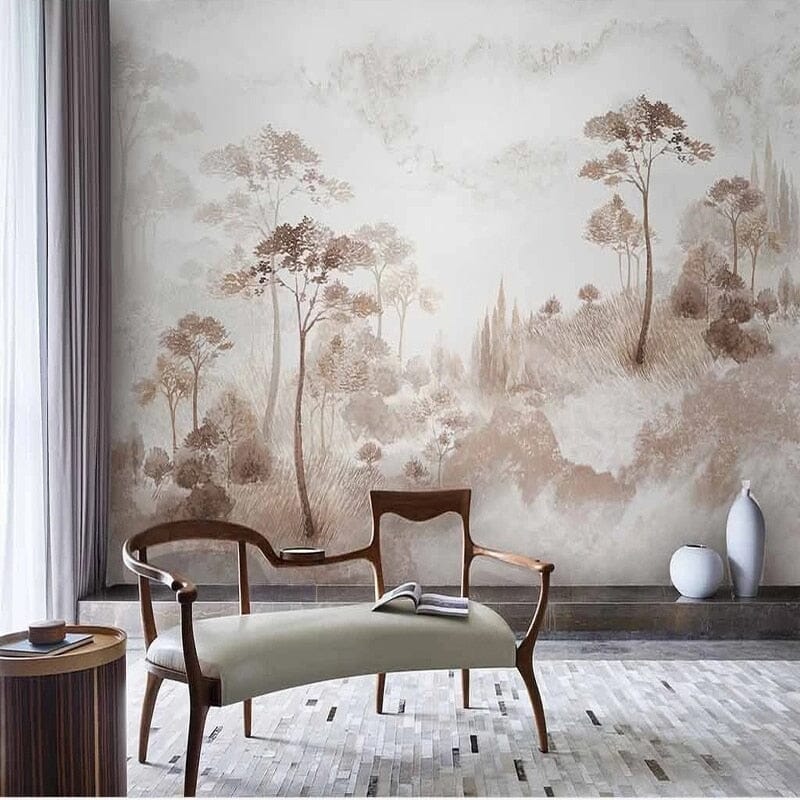 Mural de papel pintado con paisaje de tinta china retro, tamaños personalizados disponibles
