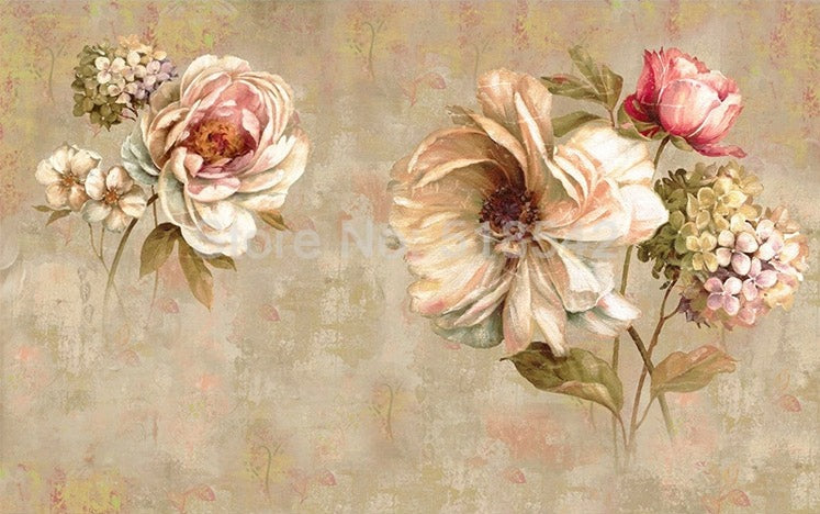 Retro Floral Bouquets Wallpaper Mural, Custom Sizes Available