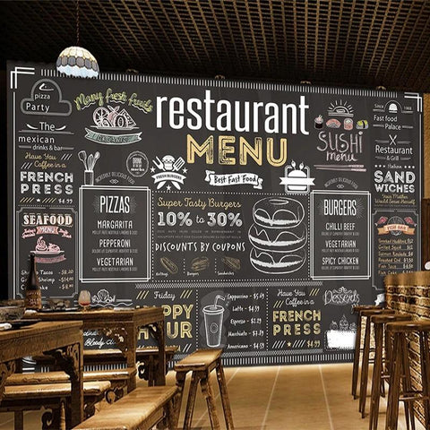Image of Retro Restaurant Menu Board Wallpaper Mural, Custom Sizes Available