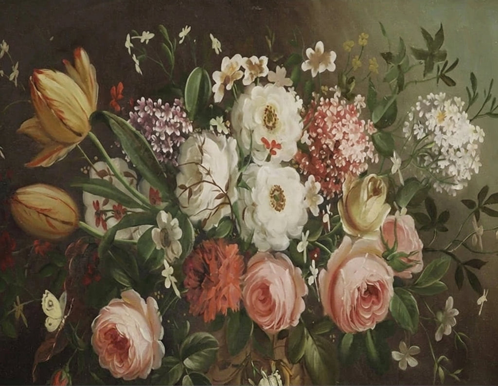 Retro Floral Still-Life Wallpaper Mural, Custom Sizes Available