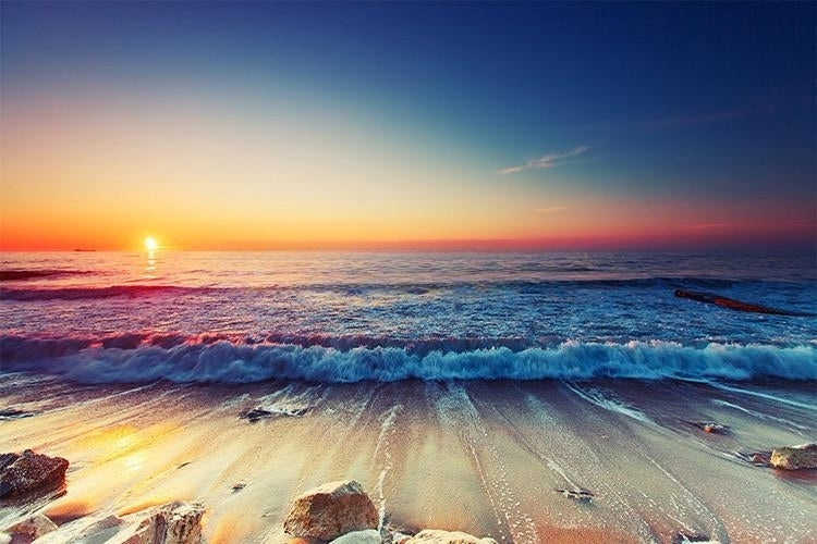 Mural de papel pintado romántico con paisaje al atardecer en la playa, tamaños personalizados disponibles