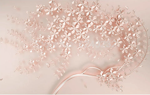 Image of Rose Gold 3D Flowering Branch Wallpaper Mural, Custom Sizes Availalble
