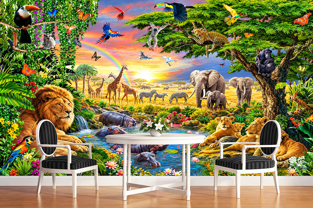 Safari Animals Wallpaper Mural, Custom Sizes Available