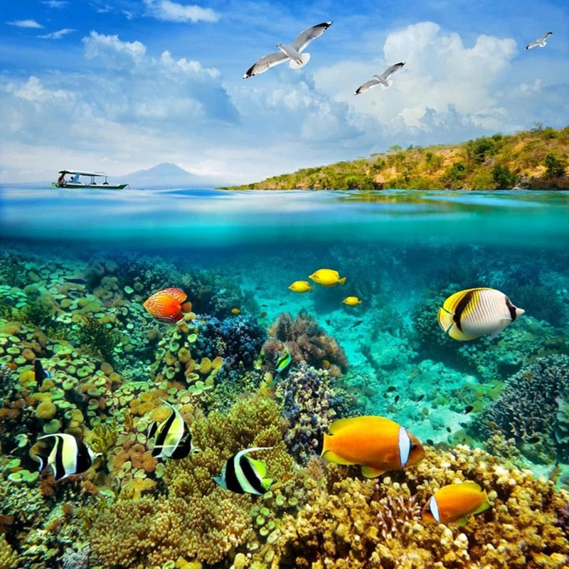 Self-Adhesive Waterproof Colorful Fish Wallpaper Mural, Custom Sizes Available