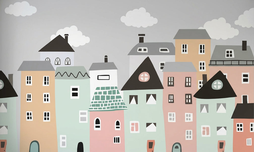 Simple Village Kids Wallpaper Mural, Custom Sizes Available