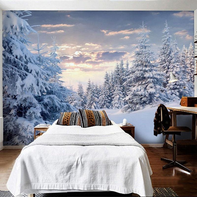 Snow Mountain  White Forest Wallpaper Mural, Custom Sizes Available