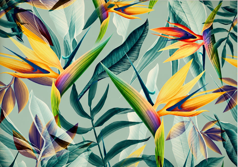 Tropical Bird of Paradise Wallpaper Mural, Custom Sizes Available