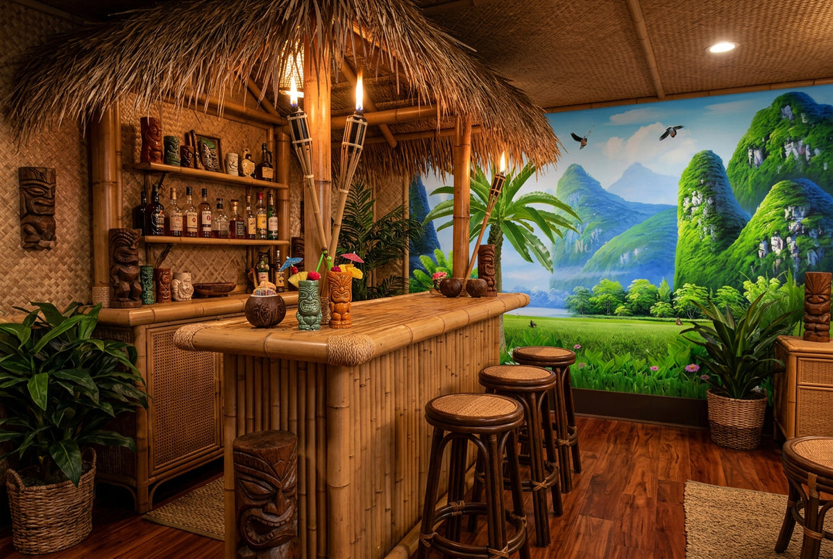 Idyllic Tropical Paradise Mountainous Wallpaper Mural, Custom Sizes Available
