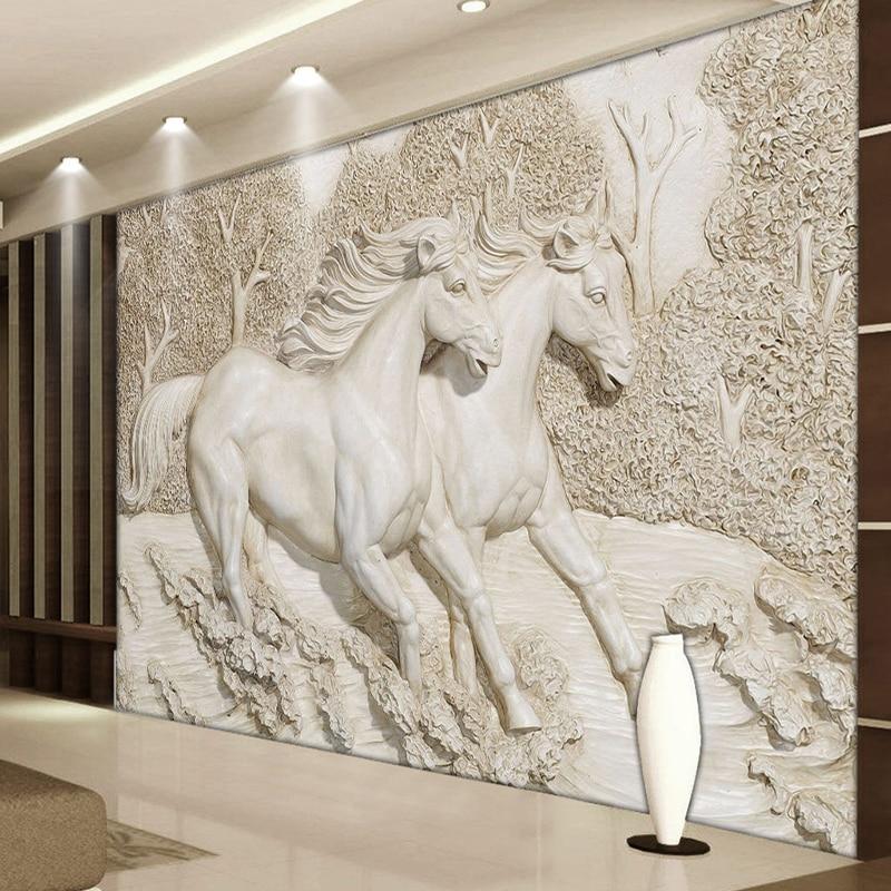 White Horse Relief Wallpaper Mural, Custom Sizes Available