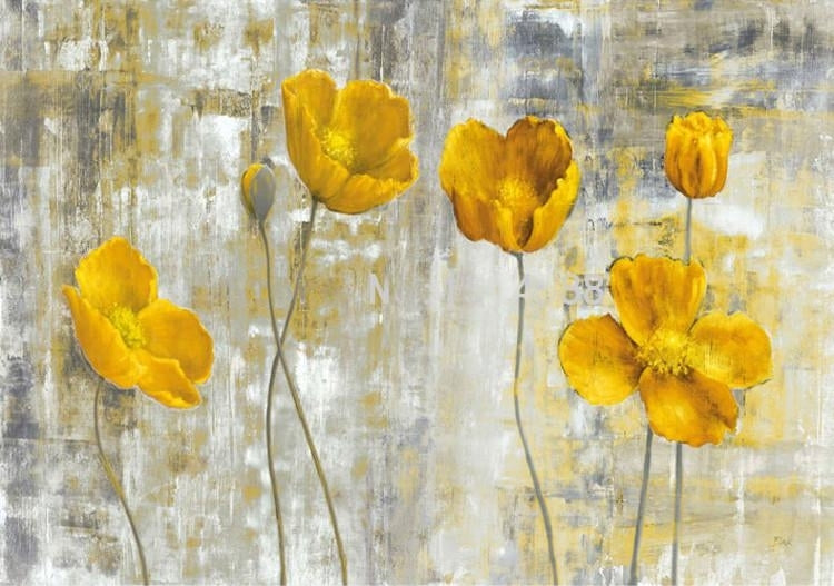 Yellow Poppies Wallpaper Mural, Custom Sizes Available