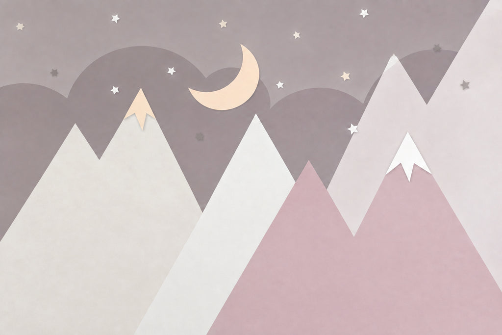 Pink Mountain Peaks Kid's Wallpaper Mural, Custom Sizes Available
