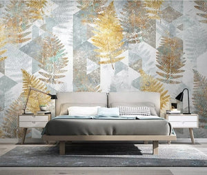 Abstract Golden Fern Fronds Wallpaper Mural , Custom Sizes Available